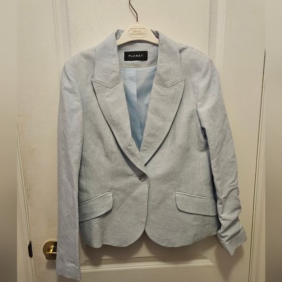 Sky blue Linen blazer and pantsuit set by Planet - Picture 4 of 8
